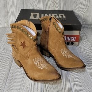 DINGO Lonestar, Whiskey Suede Fringe and Stud Cowboy Western Boots, NWT, Box